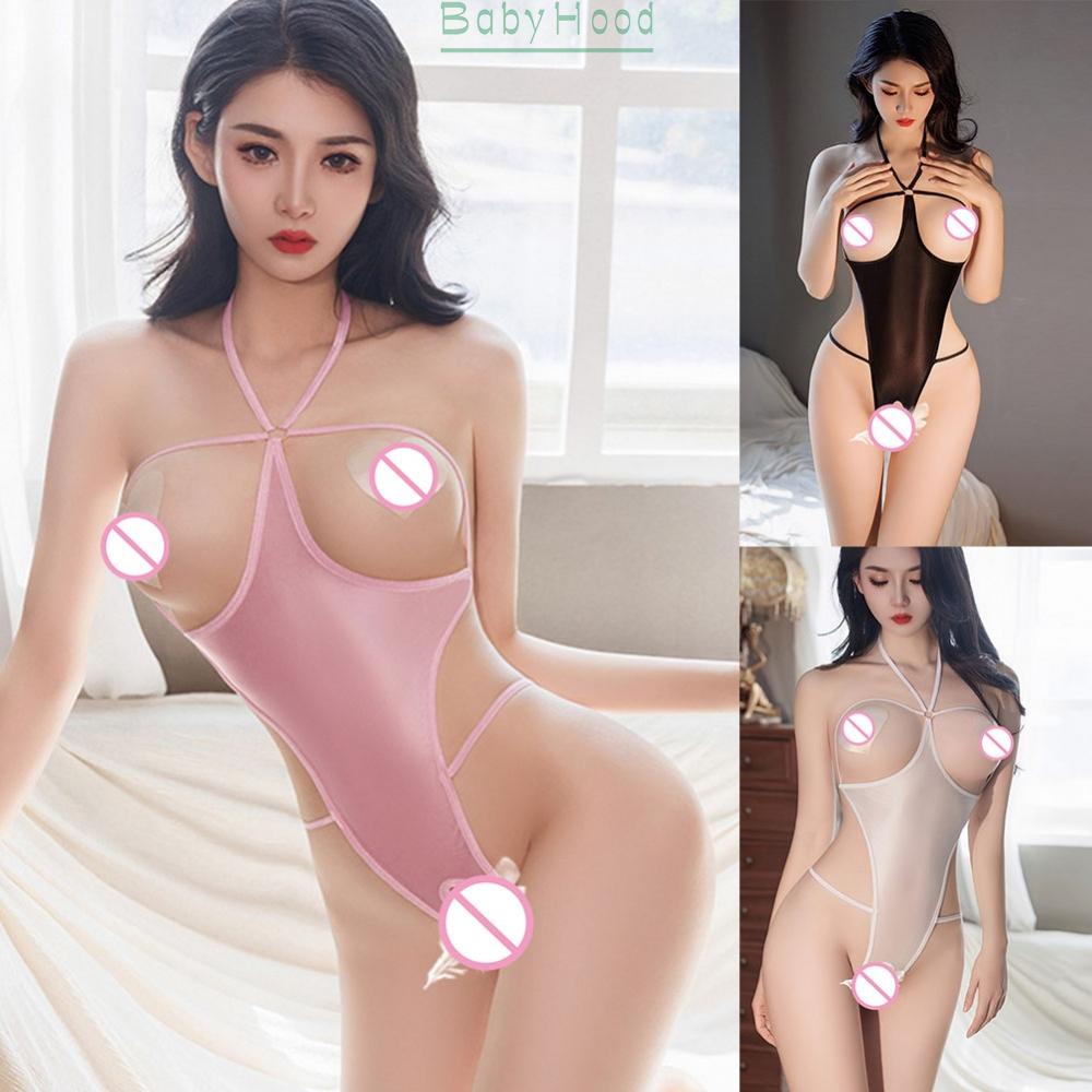 Women Sheer See-through High Cut Bodysuit Open Cup Crotchless Lingerie Sleepwear#BBHOOD