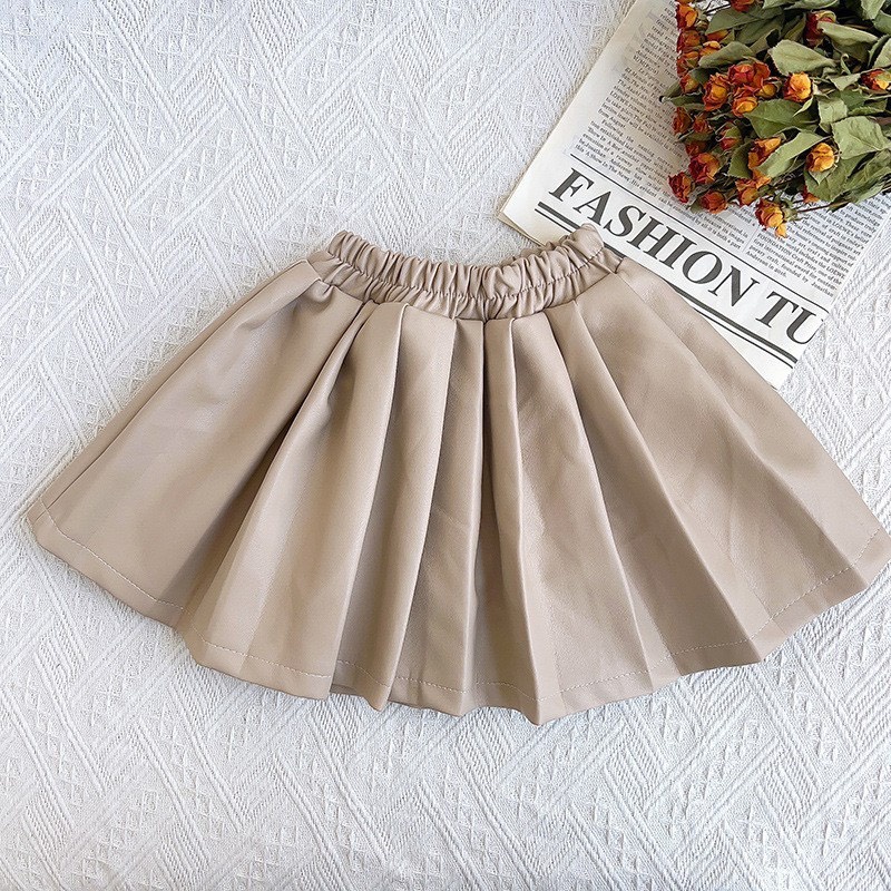 SET ÁO KHOÁC LÔNG PHỐI CHÂN VÁY DA XẾP LY SANG CHẢNH CHO BÉ- HÀNG QCCC