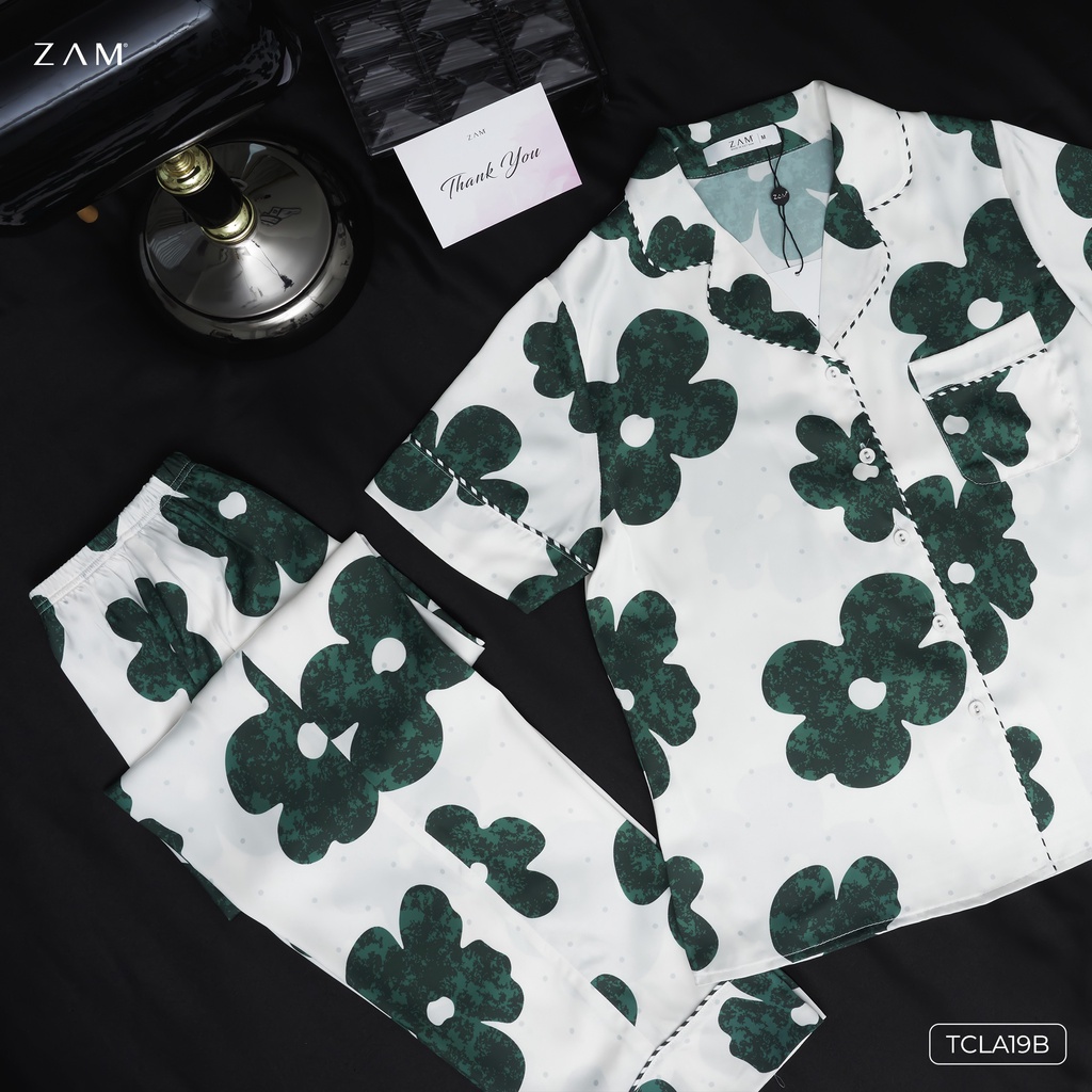 Zam - TCLA19B - Ngắn tay quần dài HOẠ TIẾT DAISY XANH LÁ