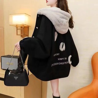 Áo Khoác denim Lót Lông Cừu Dày Dặn Phong Cách Hàn Quốc Thời Trang Thu Đông Mới Cho Nữ