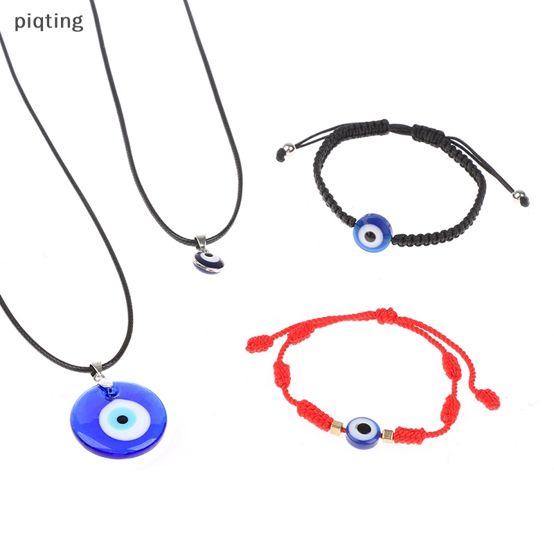 Piqt Dây Chuyền / Vòng Đeo Tay / Vòng Cổ Mặt Hình Mắt Quỷ Bằng Thủy Tinh Màu Xanh Dương 3cm