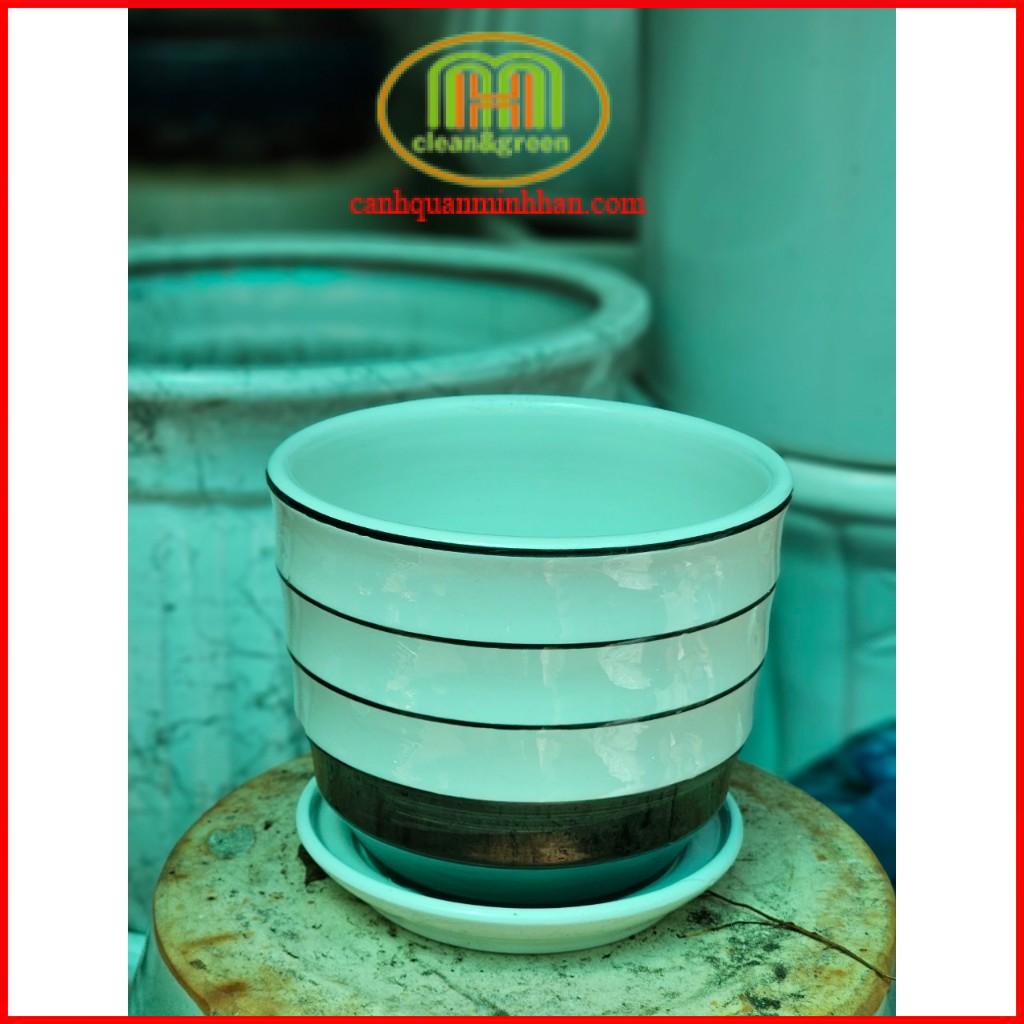 Chậu men sứ mini trồng cây có kèm dĩa đẹp trồng cây để bàn làm việc Minh Hân Garden