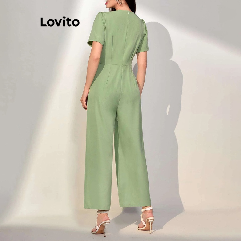 Lovito Bộ áo liền quần xếp li trơn đơn giản cho nữ L71ED246 (Mơ/Xanh)