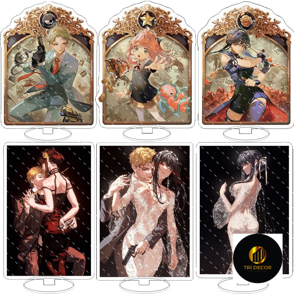 Mô hình Standee Japan Anime Spy X Family Anya Loid Yor Spy Family 15cm Acrylic decor góc học tập để bàn làm việc 15cm