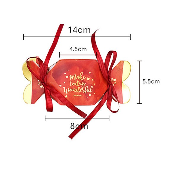 Hộp giấy mini hình kẹo 14x5cm thắt nơ làm phụ kiện giỏ quà Tết, hộp hoa văn thắt nơ H04 đựng socola bánh kẹo