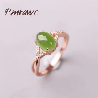 Pmrawc | nhẫn hở mạ vàng hồng 18k đính đá chalcedony s925 thời trang y74