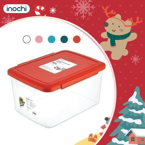 Thùng thực phẩm Inochi - Hokkaido 30L Thân Trắng trong+Nắp Xanh/Đỏ/Hồng/Trắng