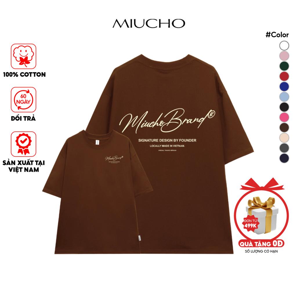 Áo thun unisex form rộng AT385 Miucho chất vải cotton in brand name