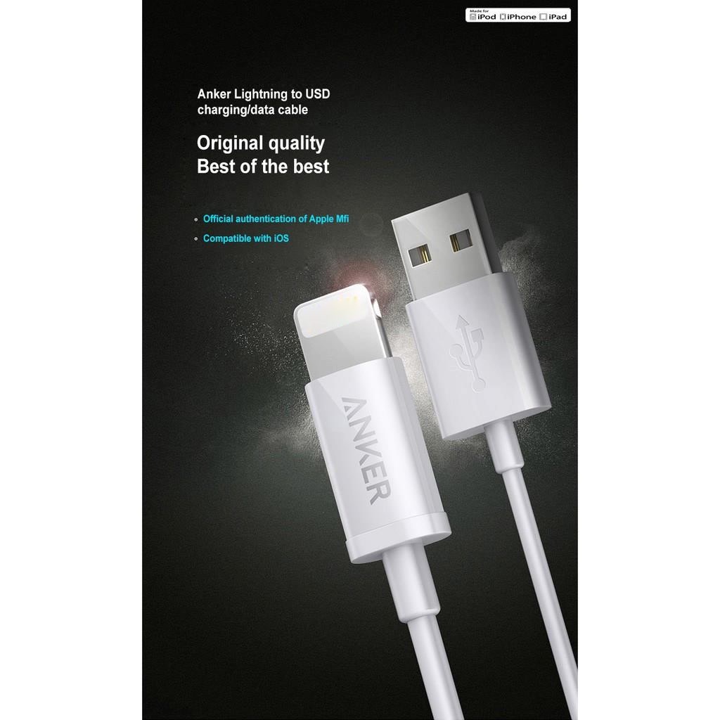 Dây Sạc ANKER A7101621 Được Chứng Nhận MFi Cho Iphone5 / 6s / 7P / SE / Ipad Air Mini Trắng