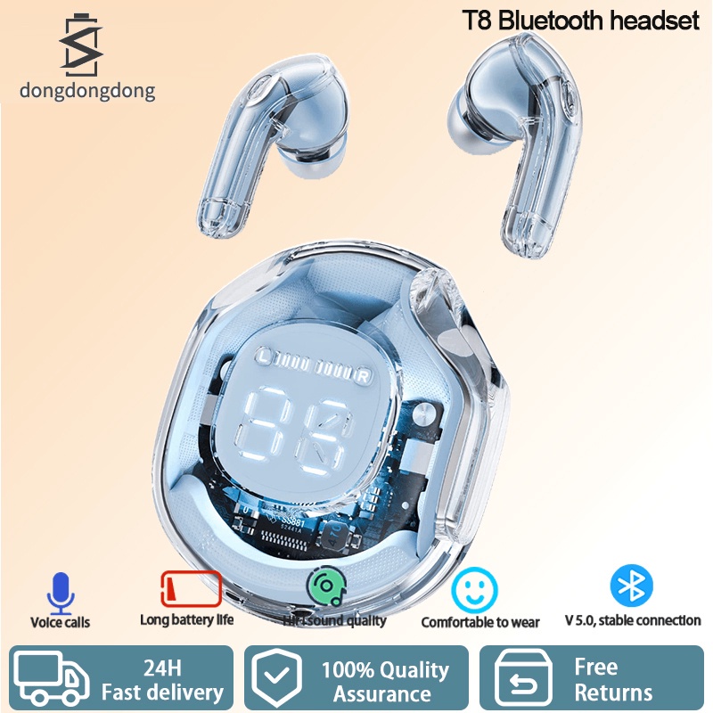 T8 pro Tai nghe không dây hifi tws Cảm Ứng Âm Thanh Nổi Nhiều Màu Trong Suốt Có Dây Buộc / Điều Khiển Cảm Ứng