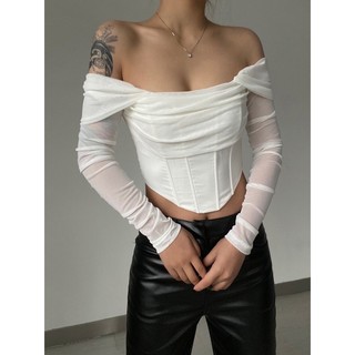 One Áo Thun Lửng Tay Dài Cổ Chữ V Phong Cách Âu Mỹ Thời Trang Quyến Rũ Cho Nữ