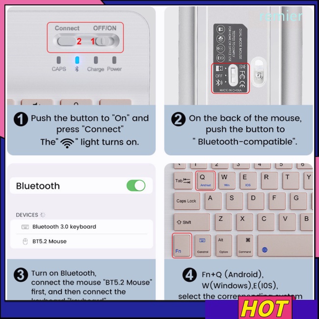 Remier Bàn Phím Và Chuột Không Dây 1200dpi Có Đèn Nền Nhiều Màu