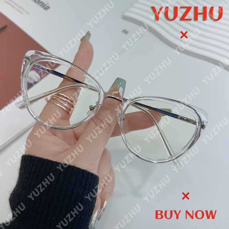 (yuzhu) Kính Mắt Mèo Trong Suốt Gọng Kim Loại Chống Ánh Sáng Xanh Thời Trang Phương Tây Cho Nữ