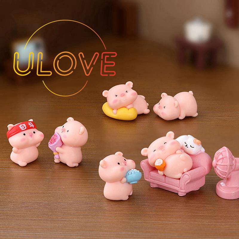 Set 6 Tượng Heo Hồng Dễ Thương Trang Trí Sân Vườn