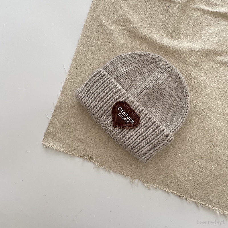 Mũ Dệt Kim Co Giãn Ghép Nối Tai Trái Tim Ấm Áp Dễ Thương Có Thể Gập Lại Cho Bé Trai Và Bé Gái