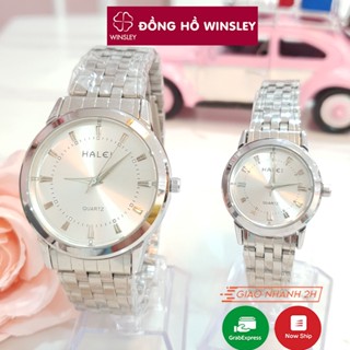  Đồng hồ đôi nam nữ đeo tay cặp chính hãng Halei dây kim loại đẹp vàng giá rẻ thời trang 