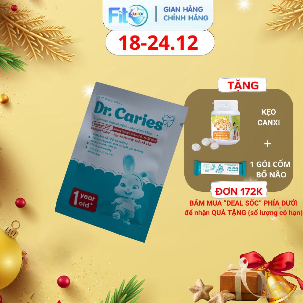Gói Gạc Đánh Răng Dr. Caries Giúp Làm Sạch, Khử Mùi Khoang Miệng, Ngừa Sâu Sún Răng -Fito Junior
