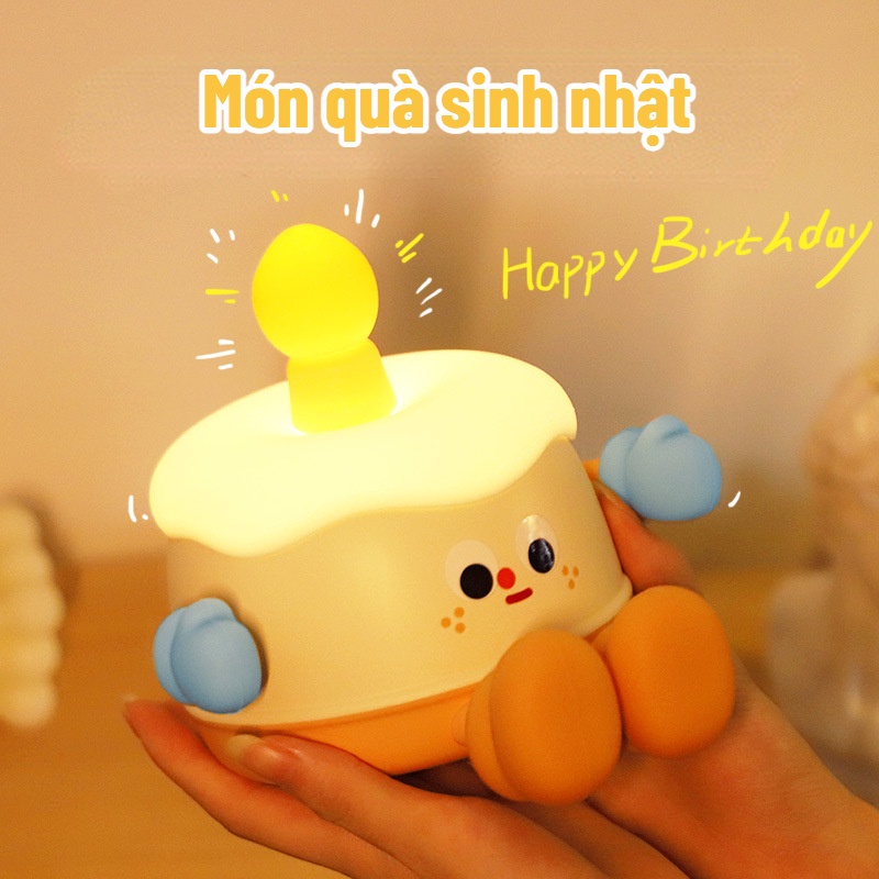 Đèn ngủ bánh sinh nhật dễ thương LAMJAD, quà sinh nhật cho bạn gái, bạn trai, sạc USB, điều chỉnh độ sáng