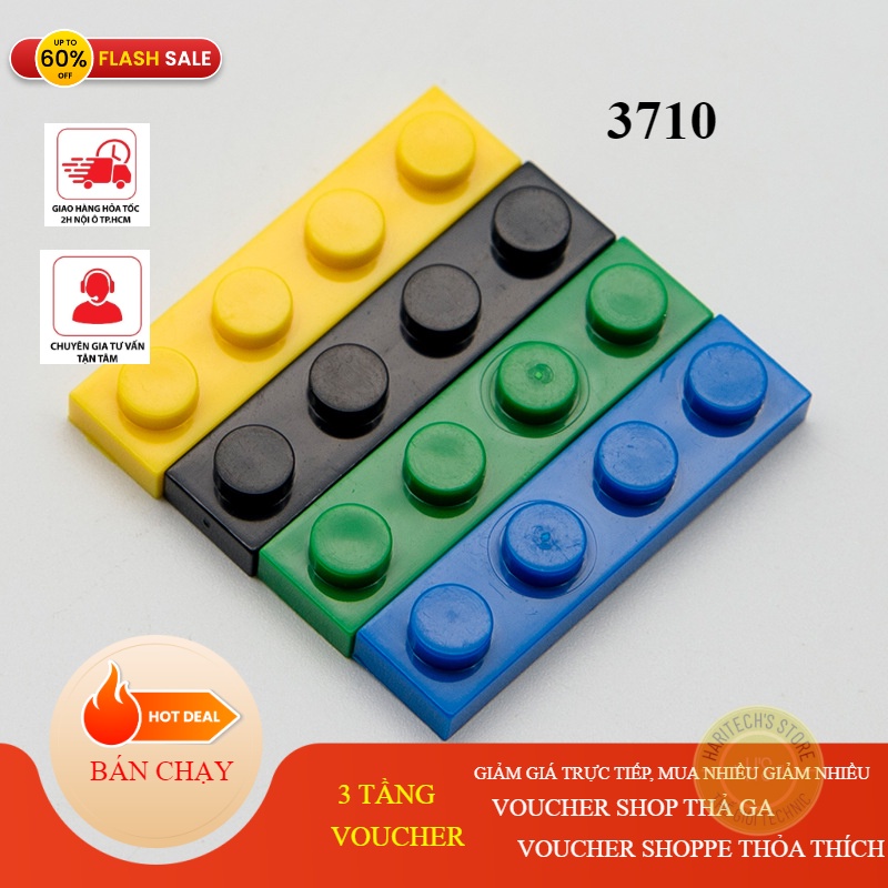 Combo 6 Gạch Technic Mỏng trơn 1x4 - Phụ Kiện MOC Tương Thích Part 3710