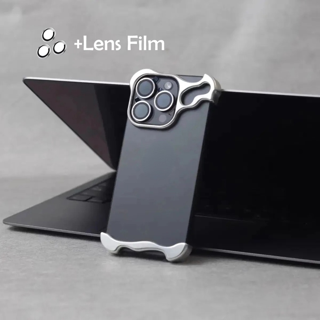 Hoce Vỏ điện thoại di động chống va chạm bằng kim loại không đều cho iPhone 16 15 14 13 12 Pro Max 16 Plus Vỏ chống sốc bằng hợp kim nhôm trần có bảo vệ màng ống kính