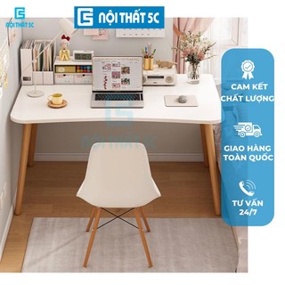 Bàn làm việc, bàn học chân gỗ tự nhiên chắc chắn, bền bỉ màu trắng gỗ MDF cao cấp tích hợp hộc tủ để đồ tiện lợi
