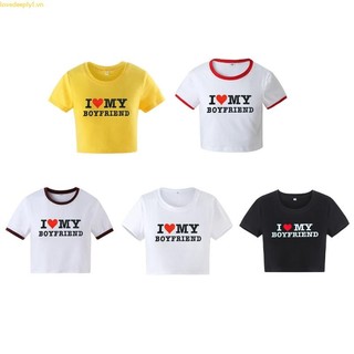 Áo Thun Tay Ngắn In Chữ I Love My Boyfriend Dễ Thương Thời Trang Cho Nữ