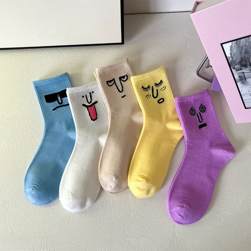 Vớ Cotton Mềm Cổ Lọ In Họa Tiết Biểu Tượng Cảm Xúc Vui Nhộn