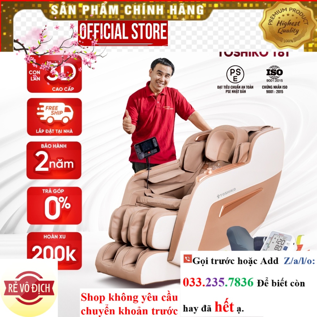 {New} Ghế massage Toshiko T81 công nghệ con lăn 3D cao cấp