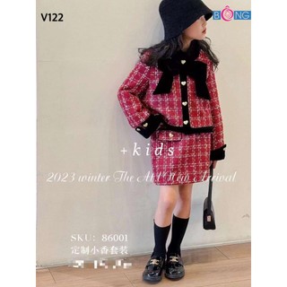 Set dạ đỏ cổ nơ đen siêu xinh