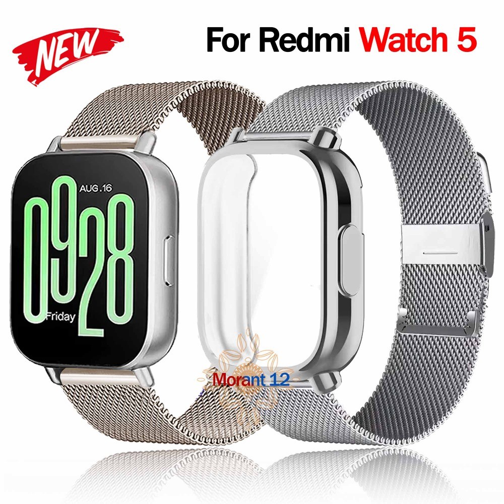 Kính + Kim Loại Dây Đeo Từ Tính Cho Xiaomi Redmi Watch 5 / 3 Active & Lite Dây Đeo Vòng Tay Inox Cho