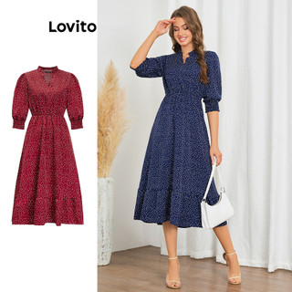 Lovito Váy thường ngày Chấm bi Smocked Frill Puff tay áo cho nữ LBL10246
