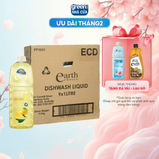 Thùng 9 Chai Nước Rửa Chén EARTH CHOICE Không Khô Da Tay, An Toàn Cho Da Nhạy Cảm Chiết Xuất Chanh 1L