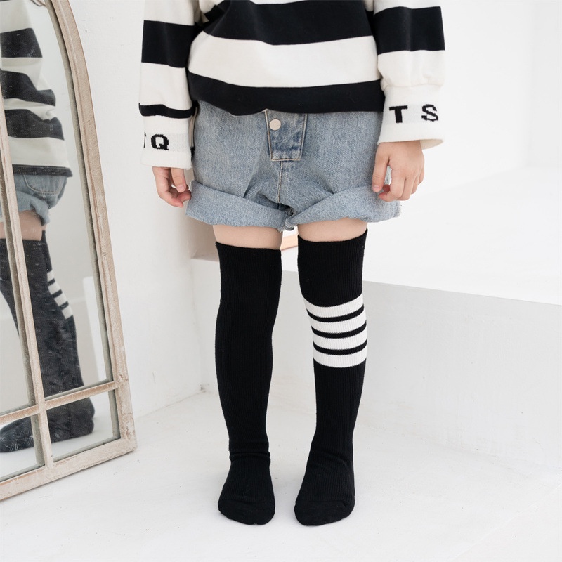 Vớ cotton Màu Trơn Họa Tiết Kẻ Sọc Phong Cách Hàn Quốc Thời Trang Xuân Thu Cho Bé Gái
