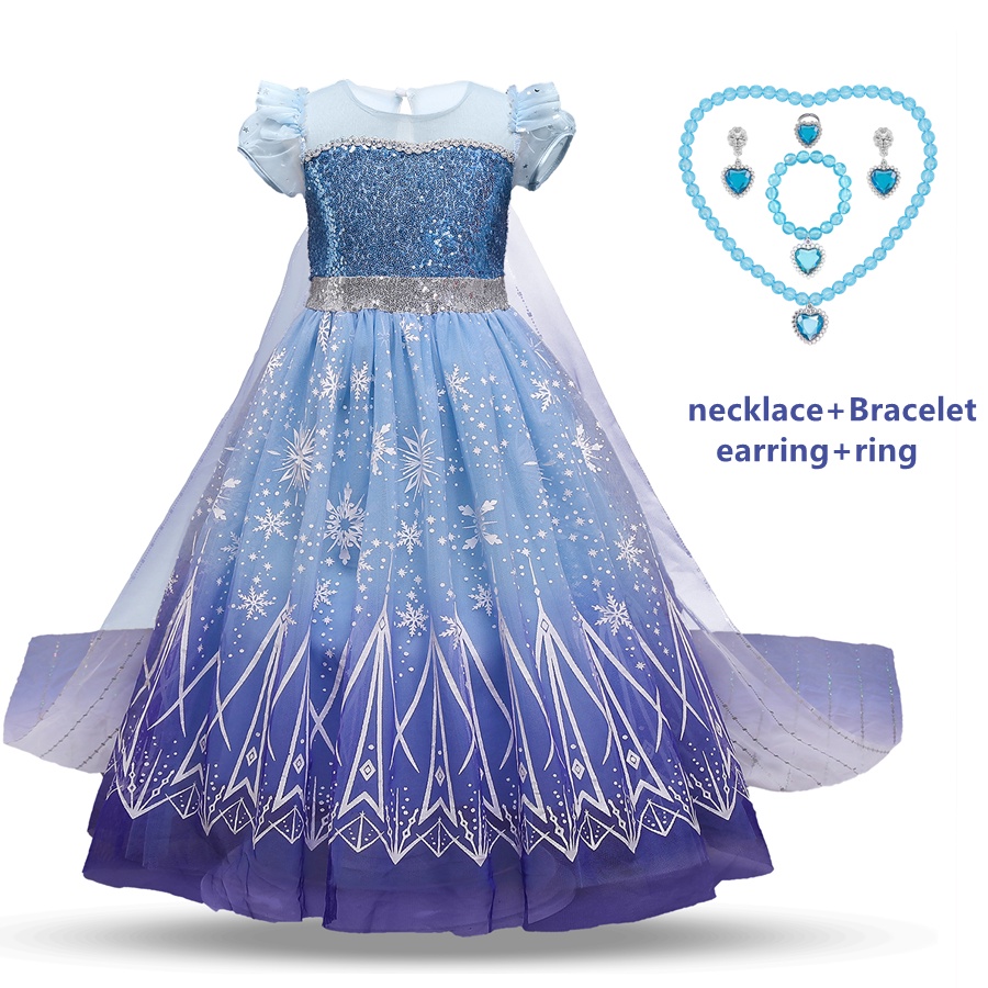 Đầm Hóa Trang Công Chúa elsa Phối Áo Choàng Đính Kim Sa Lấp Lánh Cho Bé Gái 3-10 Tuổi