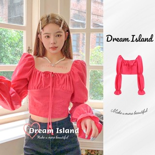 『Dream Island』Áo croptop Cổ Vuông Tay Dài Phồng Dễ Thương Dành Cho Nữ