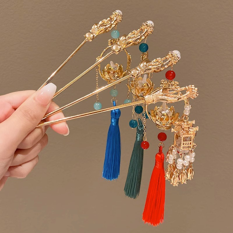 Trâm Cài Tóc Phối Tua Rua Và Đèn Lồng Phong Cách Hoàng Gia Phương Tây Cổ Điển Cho Nữ