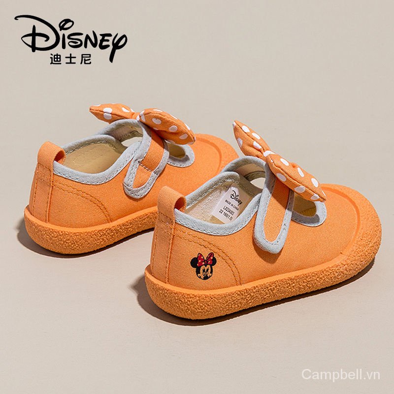 Disney Giày Búp Bê Vải Thoáng Khí Chống Trượt Chân In Hình Chuột minnie Thời Trang Xuân 2023 Cho Bé Gái