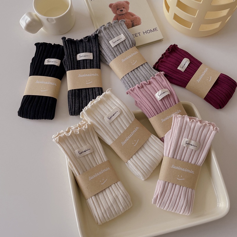 Liu huizhu Vớ cotton Cổ Cao Vừa Kẻ Sọc Dọc Thời Trang Thu Đông