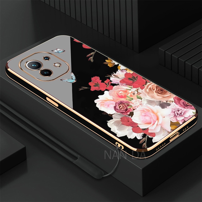 ốp lưng Xiaomi 11 XIAOMI 11 LITE Ốp Điện Thoại Silicon Mềm Mạ Điện Họa Tiết Hoa Hồng Và Bướm Cho Xia