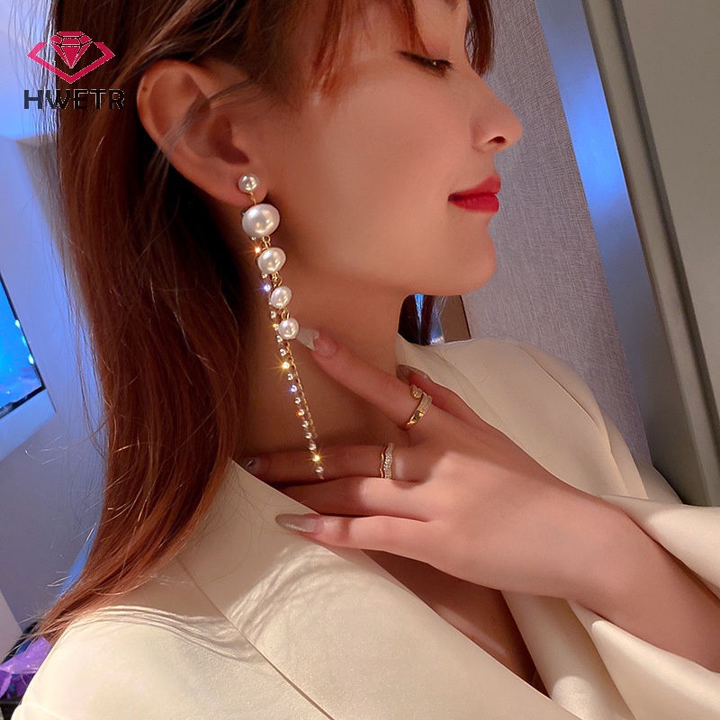 Khuyên Tai Dáng Dài Đính Hạt Ngọc Trai Phong Cách vintage Mới