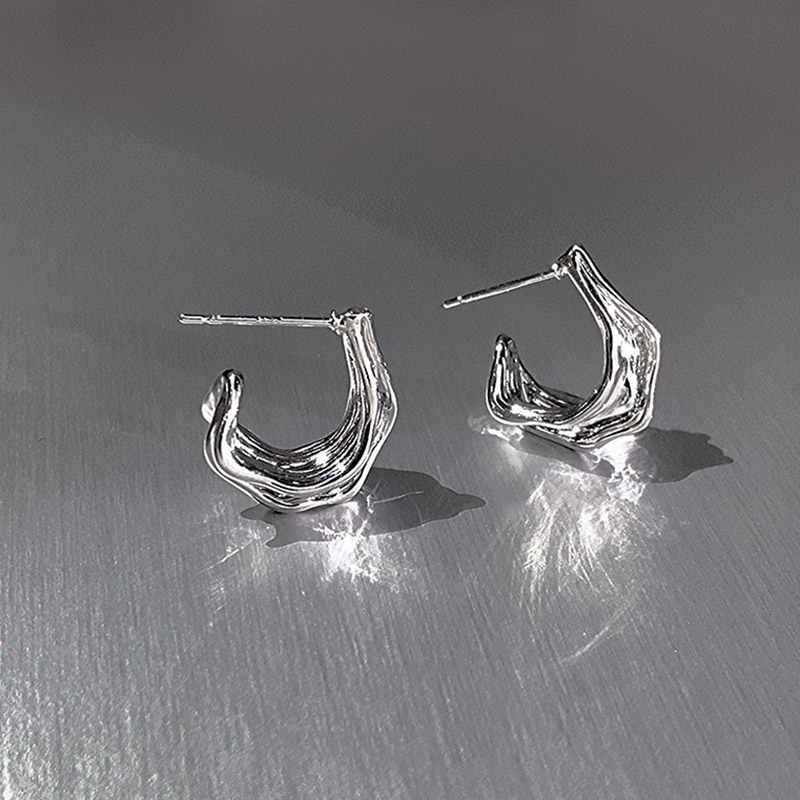 Khuyên Tai Kim Loại Xếp Ly Phong Cách niche Đơn Giản Chất Lượng Cao