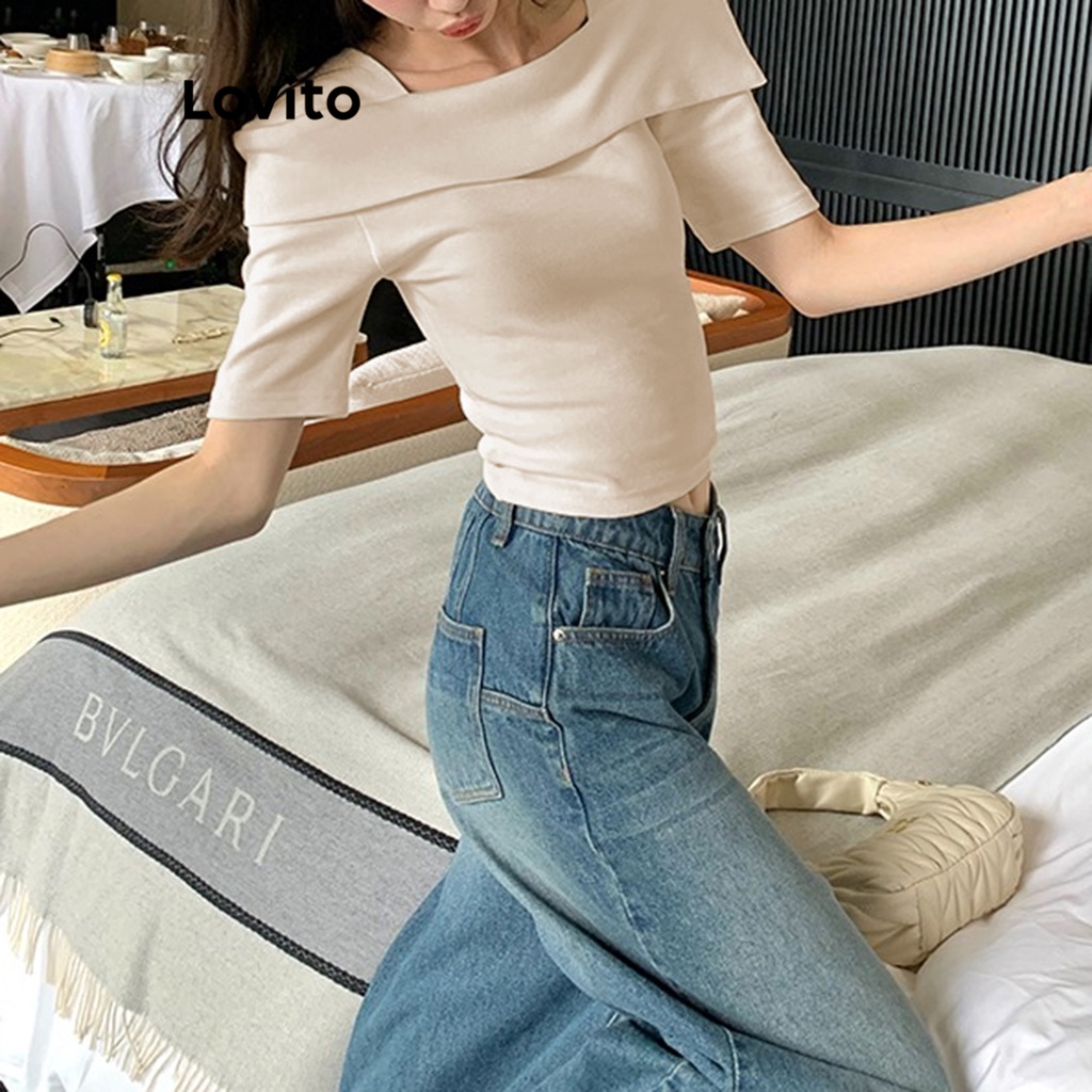 Lovito áo ôm body đen màu trơn thường ngày Asymmetrical T-Shirt cho nữ LNE17028 (Màu mơ)