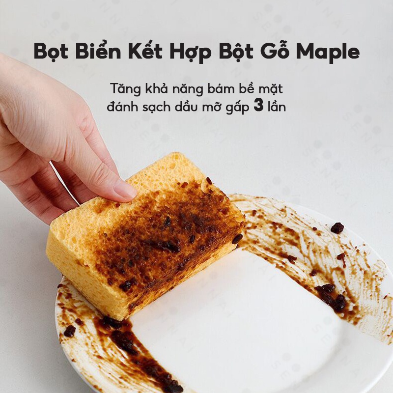 Miếng rửa chén bọt biển kháng khuẩn màu Vàng 120 ngày không nhàu,nát 11x7x3cm