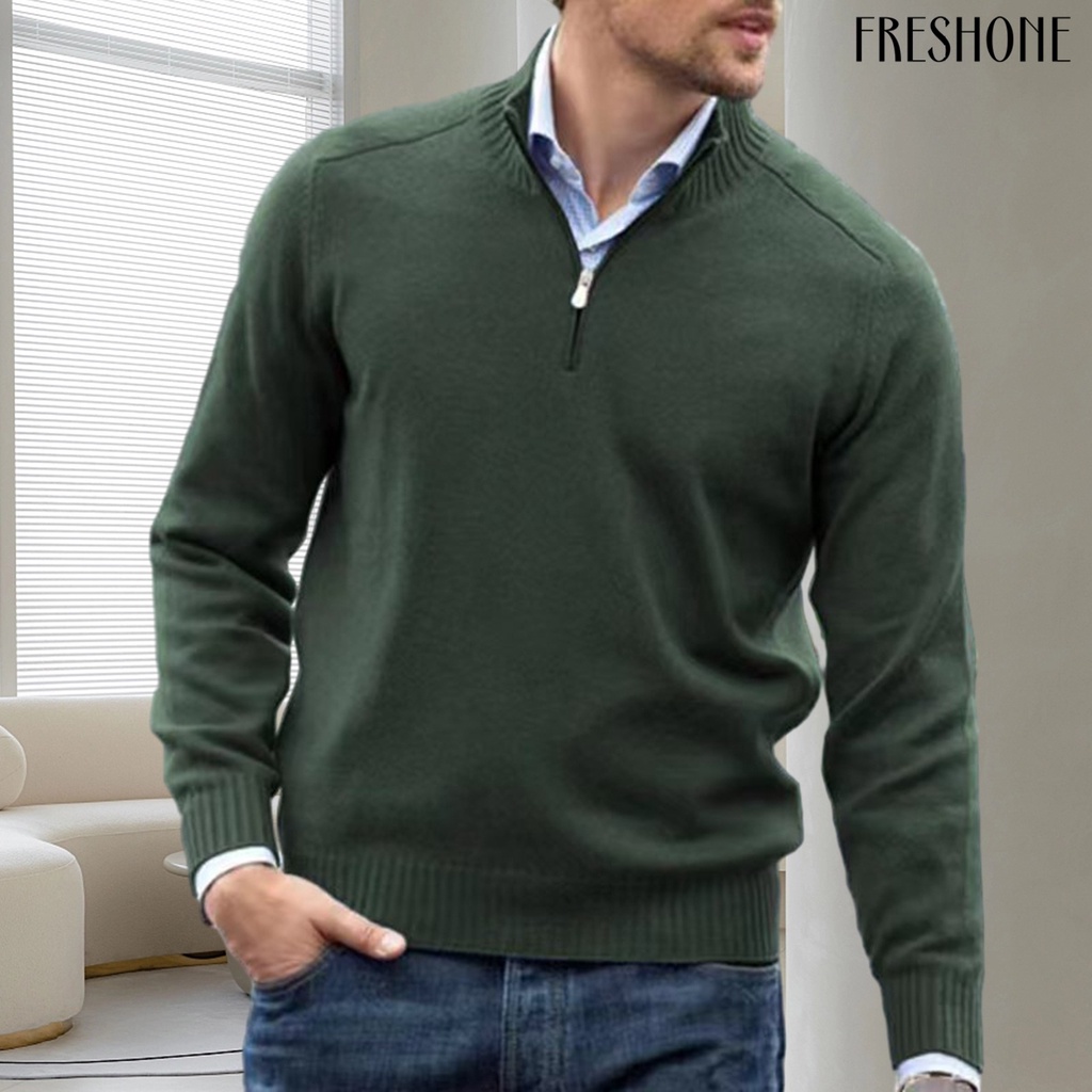 Áo sweater Dệt Kim Tay Dài Cổ Cao Vừa Mềm Mại Co Giãn Màu Trơn Phối Khóa Kéo Thời Trang Thu Đông Ấm Áp Cho Nam