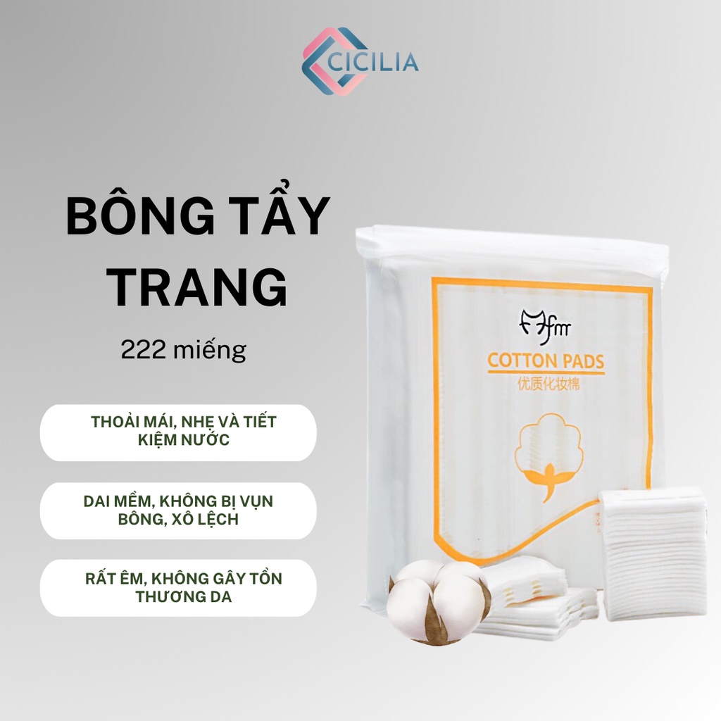 Bông Tẩy Trang Cotton 222 Miếng Siêu Thấm Hút, Mềm Mại Cho Da CICILIA 8385