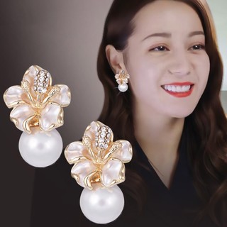 Bông Tai Hình Hoa Đính Ngọc Trai Nhân Tạo Phong Cách Âu Mỹ Sang Trọng Thời Trang Cao Cấp