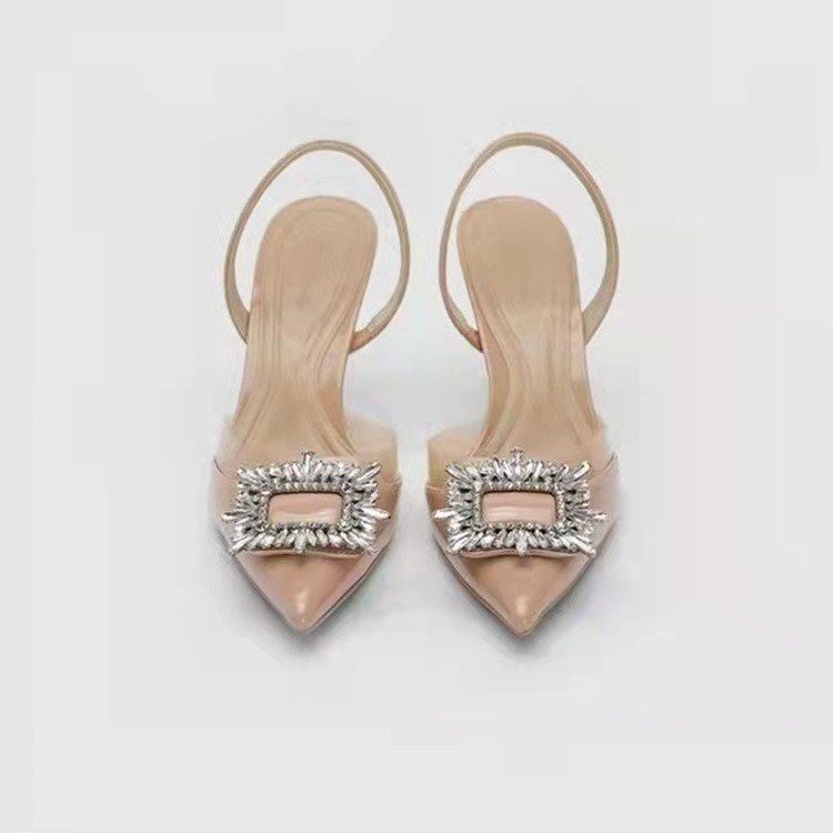 Giày Cao Gót Mũi Vuông Đính Đá Phối Khóa Gài Sau Lưng Thời Trang Sang Trọng Cho Nữ