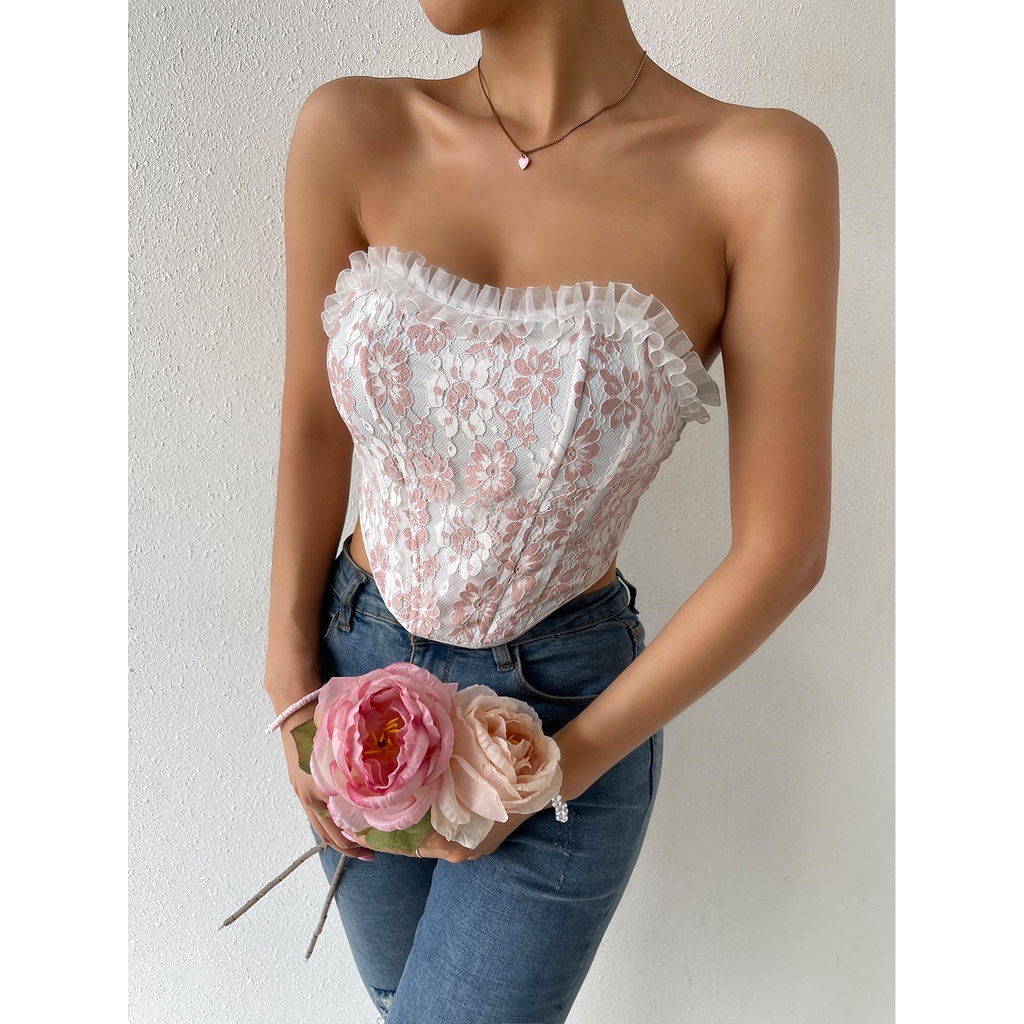 Áo corset Ren Hoa Xương Cá Đính Đá Gợi Cảm Cho Nữ a600 5vge