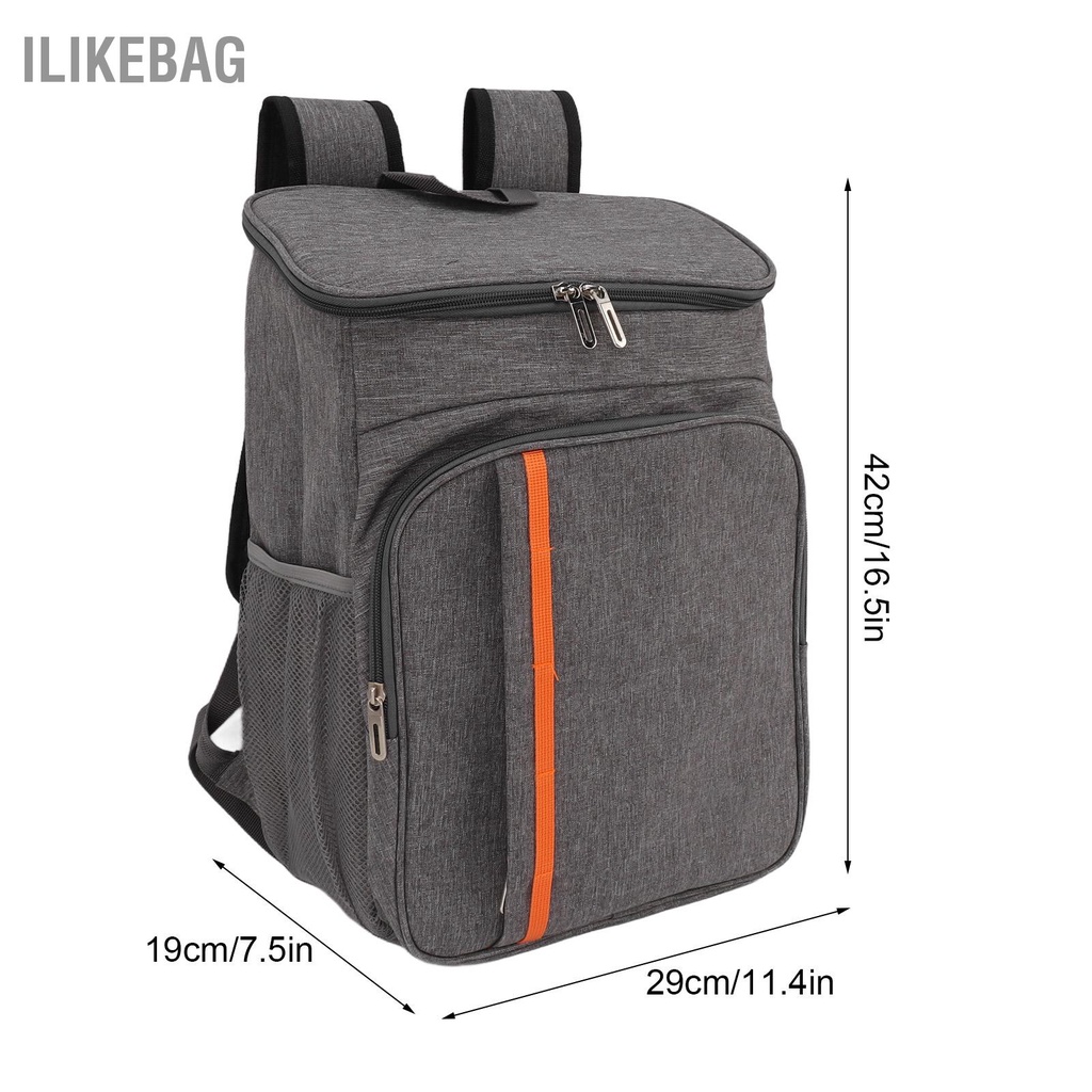 Ilikebag Ba lô giao hàng thực phẩm cách nhiệt bằng vải Oxford và ba làm mát chống rò rỉ PEVA 18L màu xám cho trái cây Đồ uống Hộp cơm trưa