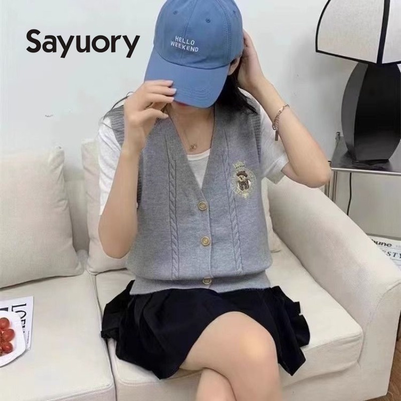 Áo Dệt Kim Sát Nách Thêu Hình Gấu Thời Trang 2023 Cho Nữ